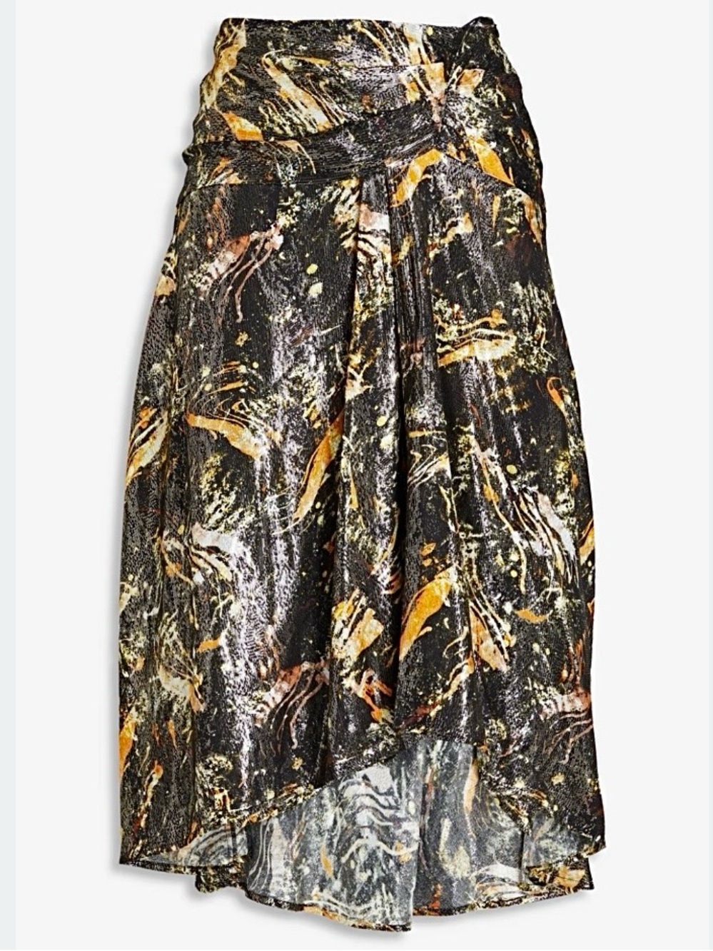 IRO Paris Kuzma Abstract Metallic Black Gold Print High Low Midi Skirt 4 / 26”